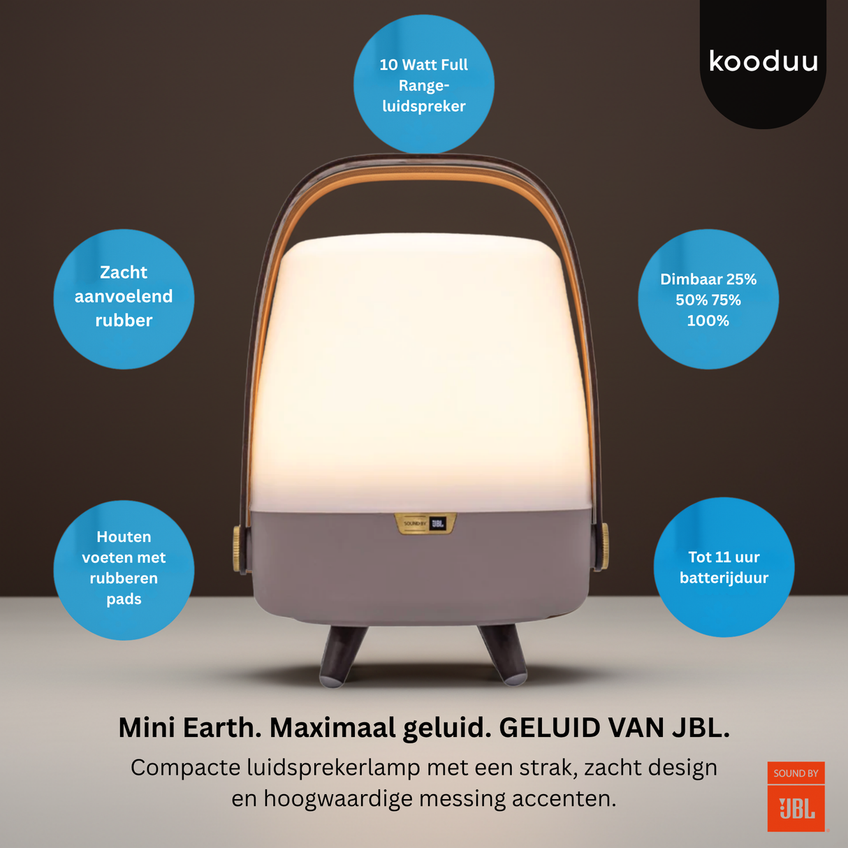 Compact speaker lamp with JBL branding on a dark background