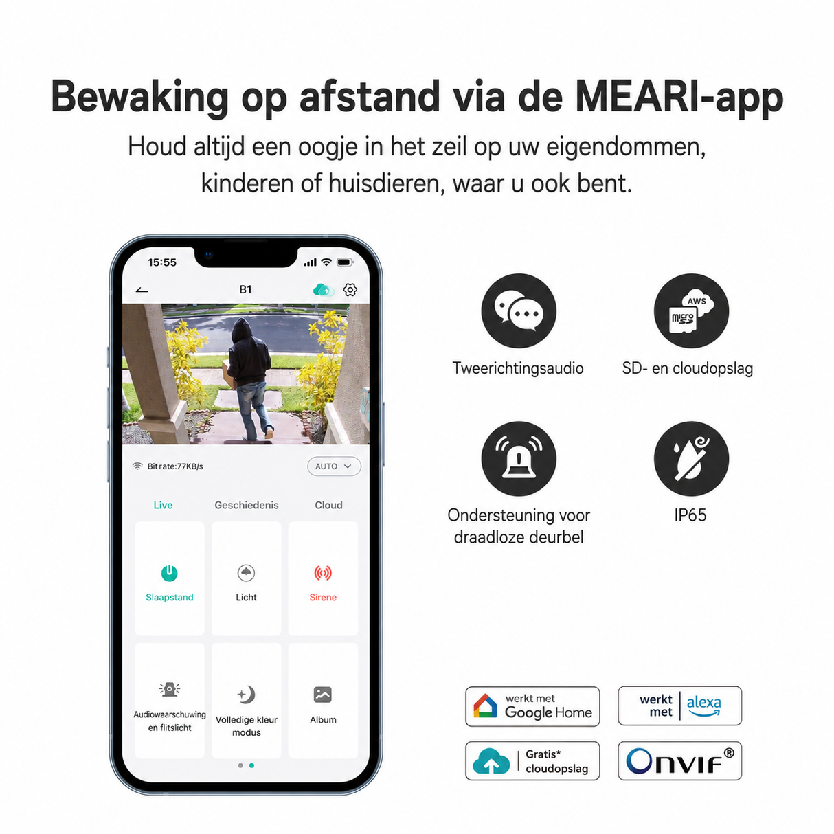 MEARI B1 Slimme AI Video Deurbel – 2K Beveiligingscamera met AI Detectie, Nachtzicht, Tweeweg Audio & App Bediening
