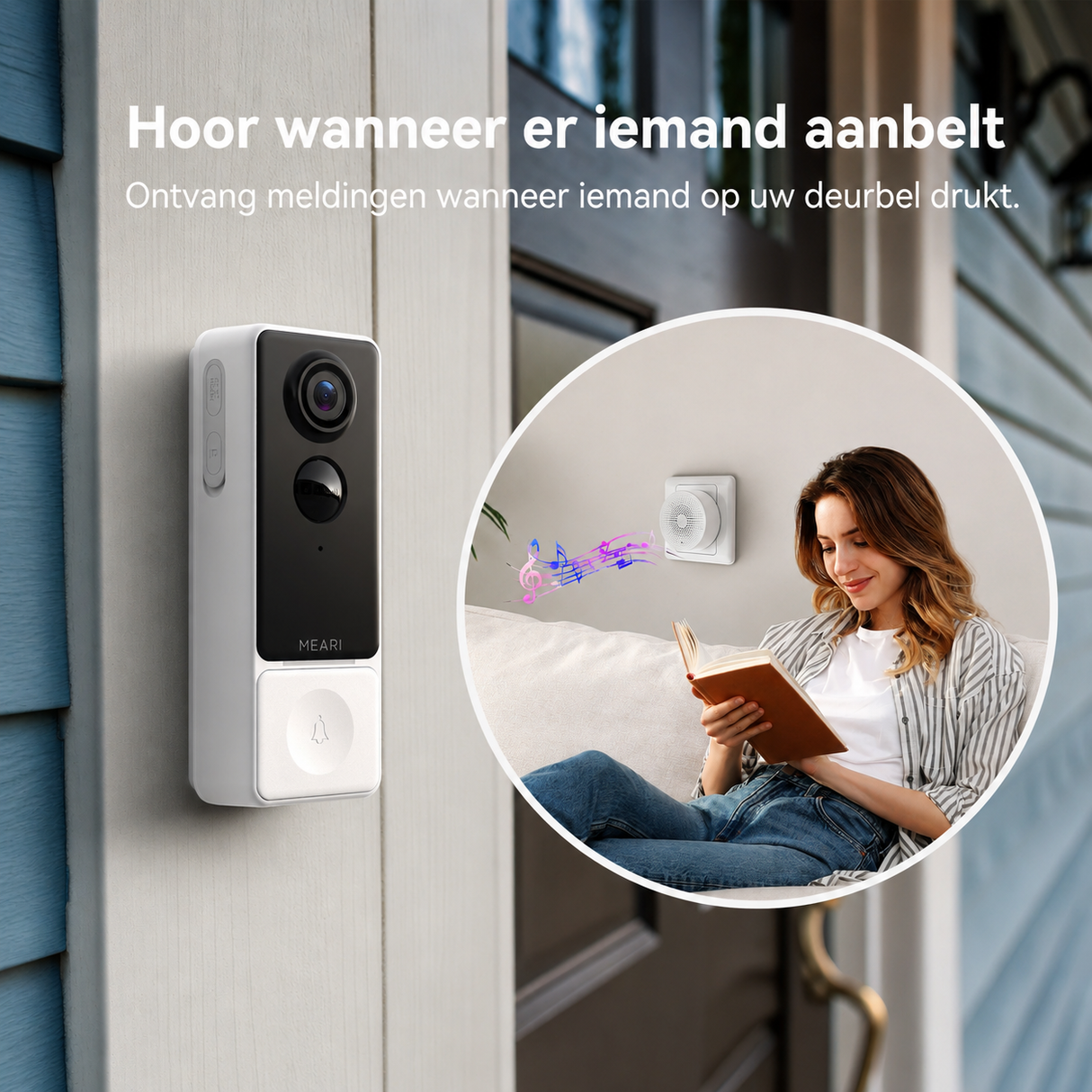 MEARI B1 Slimme AI Video Deurbel – 2K Beveiligingscamera met AI Detectie, Nachtzicht, Tweeweg Audio & App Bediening