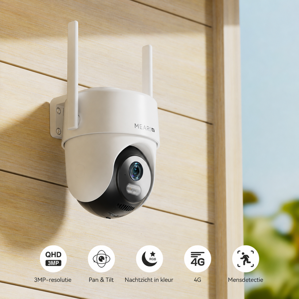 MEARI G1 Outdoor 4G PTZ Camera – 3MP Beveiligingscamera met SIM-kaart Slot, Nachtzicht, Auto Tracking & Solar Support
