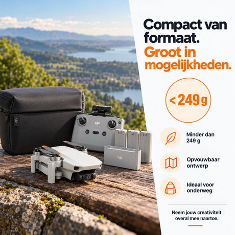 DJI Mini 4K Fly More Combo drone – compacte drone onder 249 gram naast draagtas
