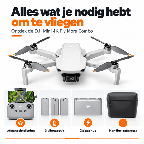 DJI Mini 4K Fly More Combo drone – afstandsbediening, accu's en draagtas in één set
