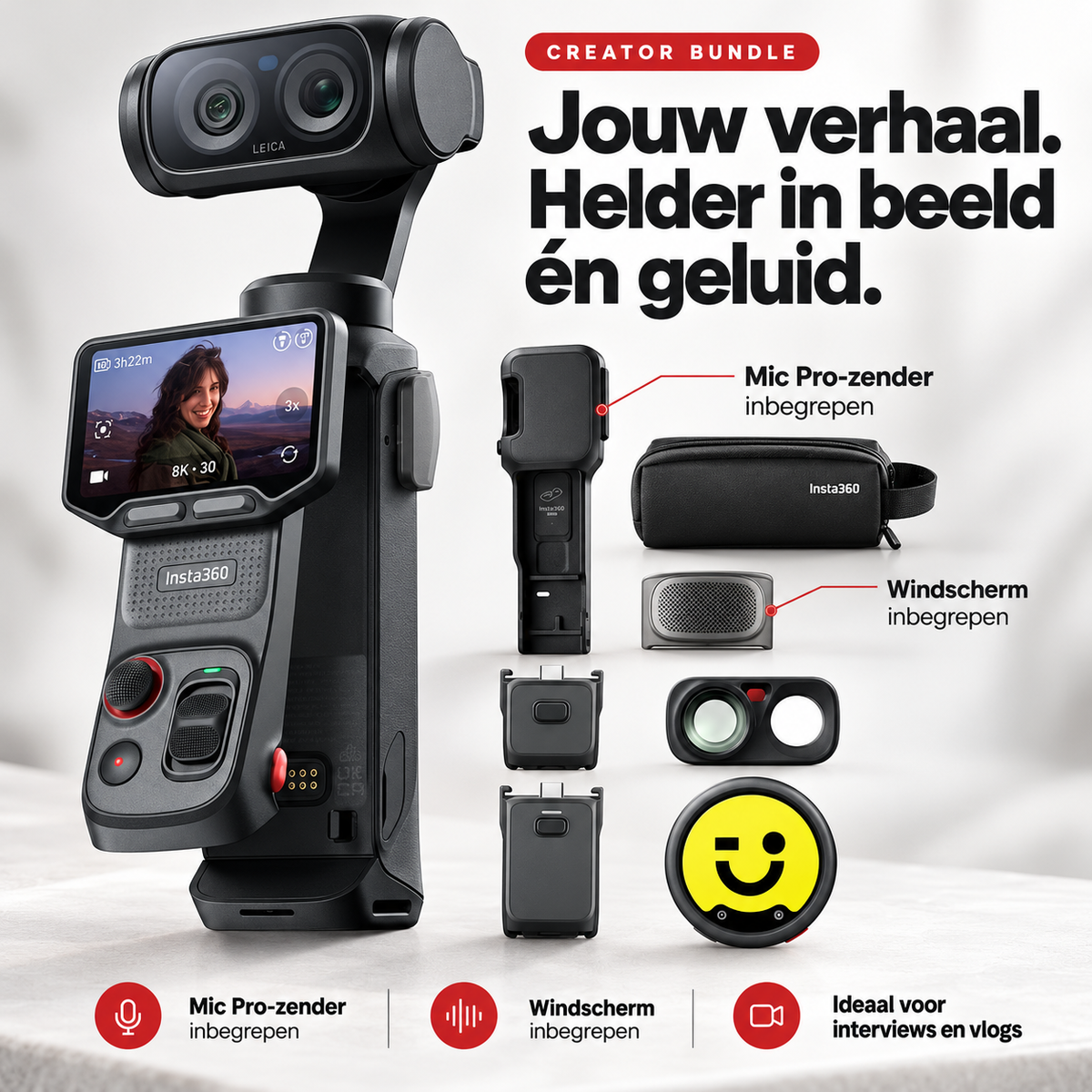 Insta360 Luna Ultra Creator Bundle gimbalcamera Cosmic Black – Mic Pro, windscherm en camera in de Creator Bundle