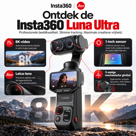 Insta360 Luna Ultra Standard Bundle gimbalcamera Cosmic Black – 8K-video, 1-inch sensor, Leica-lens en 3-assige gimbal