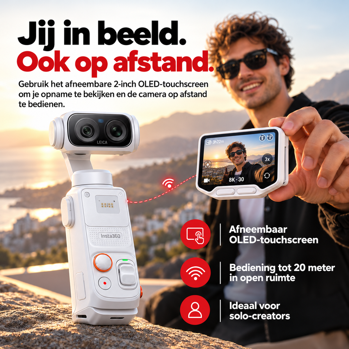 Insta360 Luna Ultra Creator Bundle gimbalcamera Stellar White – vlogger filmt zichzelf met afneembaar OLED-touchscherm