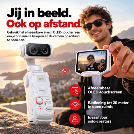 Insta360 Luna Ultra Creator Bundle gimbalcamera Stellar White – vlogger filmt zichzelf met afneembaar OLED-touchscherm