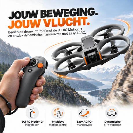 DJI Avata 2 Fly More Combo FPV-drone met Goggles 3 – DJI RC Motion 3 bewegingsbesturing in de hand