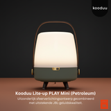 Kooduu Lite-up PLAY Mini (Petroleum) lamp on a dark background