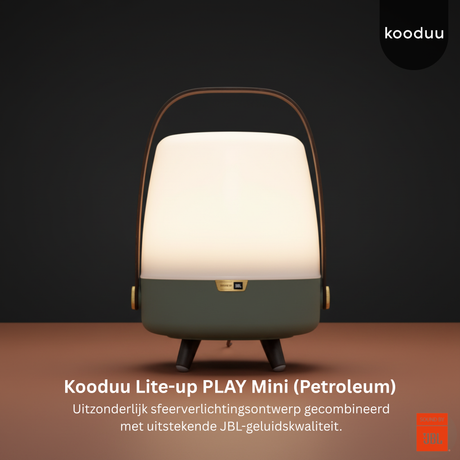 Kooduu Lite-up PLAY Mini (Petroleum) lamp on a dark background