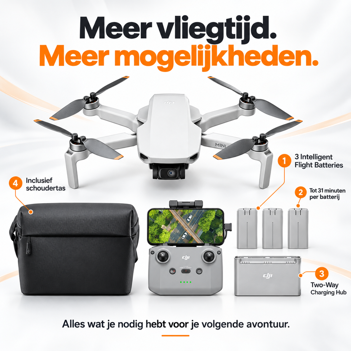 DJI Mini 4K Fly More Combo drone – drie accu's en laadhub voor meer vliegtijd