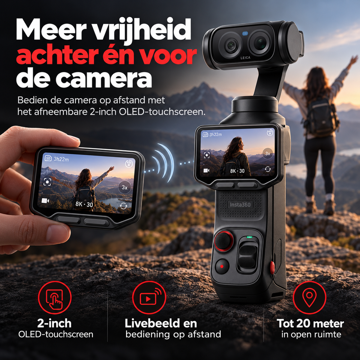 Insta360 Luna Ultra Standard Bundle gimbalcamera Cosmic Black – afneembaar OLED-scherm voor vlogs op de berg