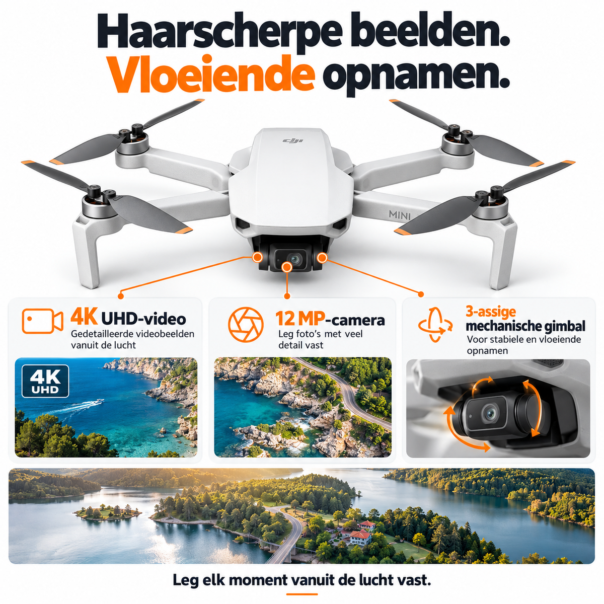 DJI Mini 4K Fly More Combo drone – 4K UHD-video en 12 MP-foto's met mechanische gimbal