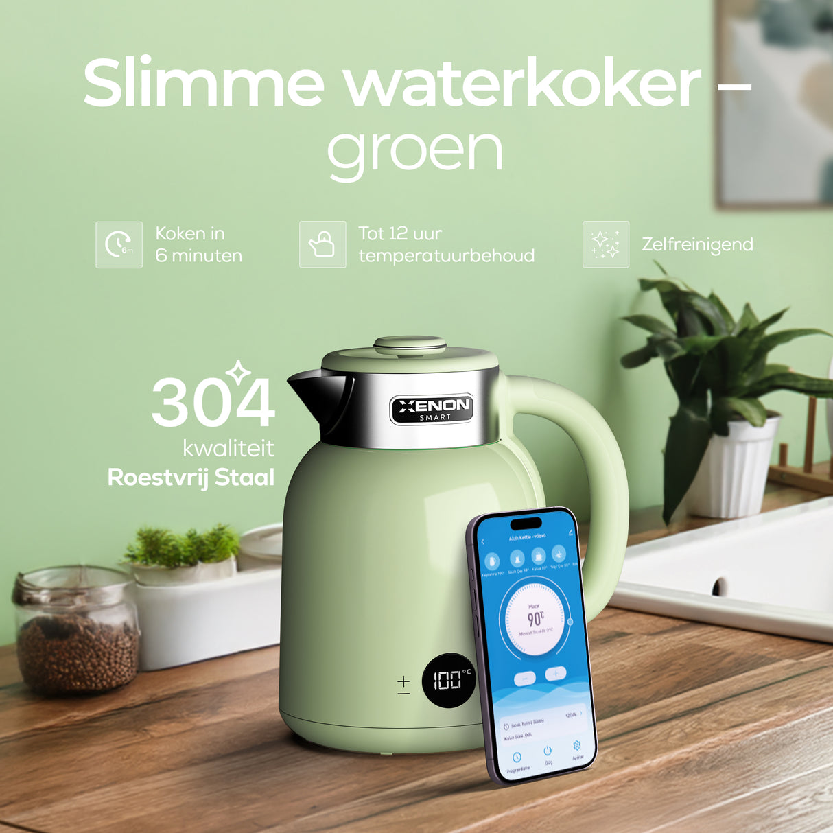 Xenon Smart X7101 - Slimme Waterkoker - Wifi - 1.5L - Groen