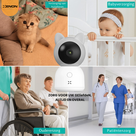 Collage of images showing pet care, baby care, elderly care, and patient care with related products.